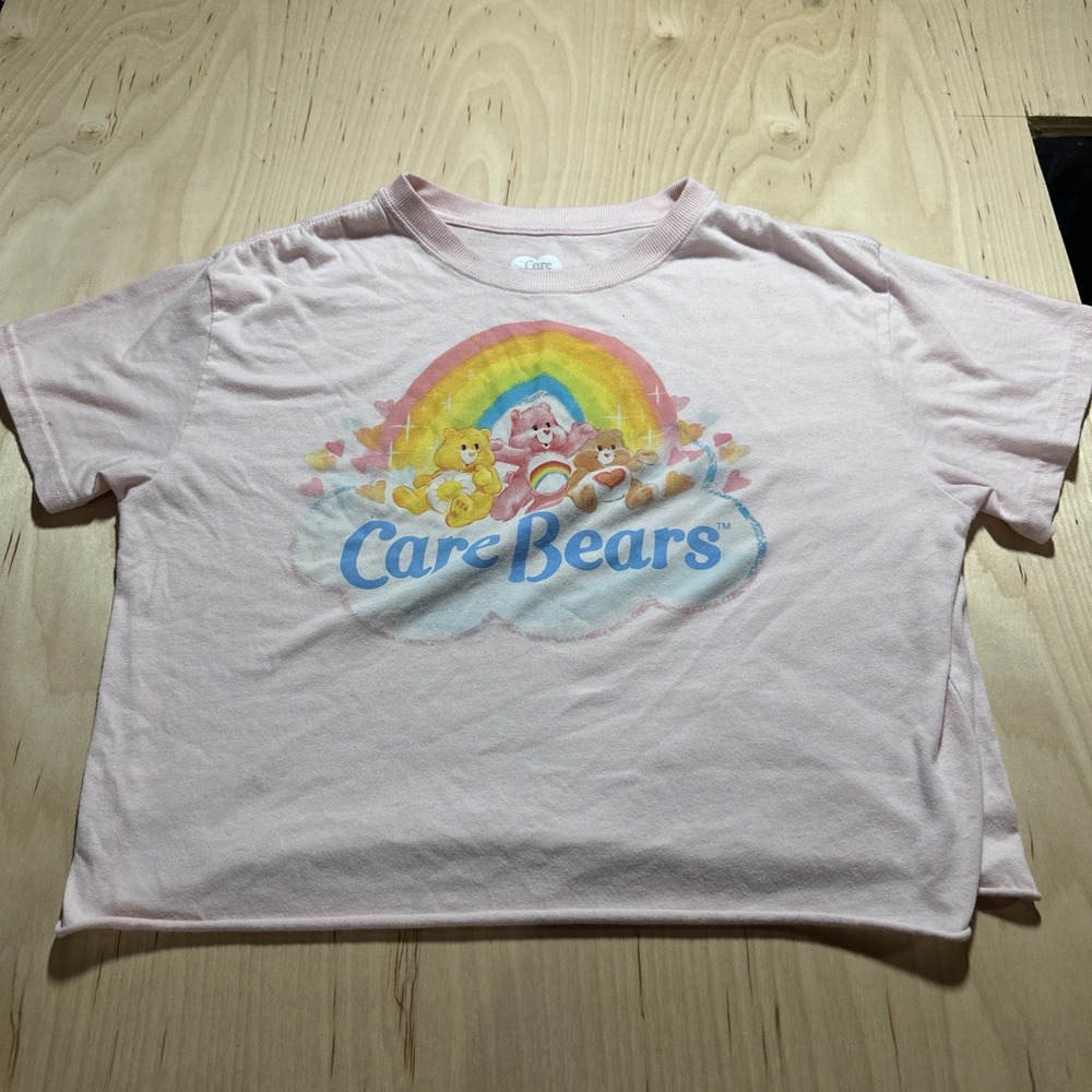 Care Bears Women's Cropped Top Pink Shirt Size XL With Graphic Design